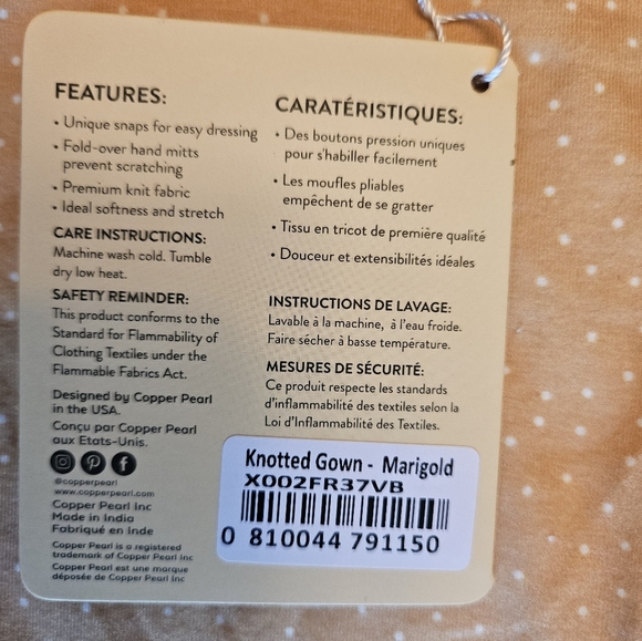 Copper Pearl Newborn Knotted Gown - Marigold, NWT, BONUS Coordinating Bonnet! - Picture 8 of 13